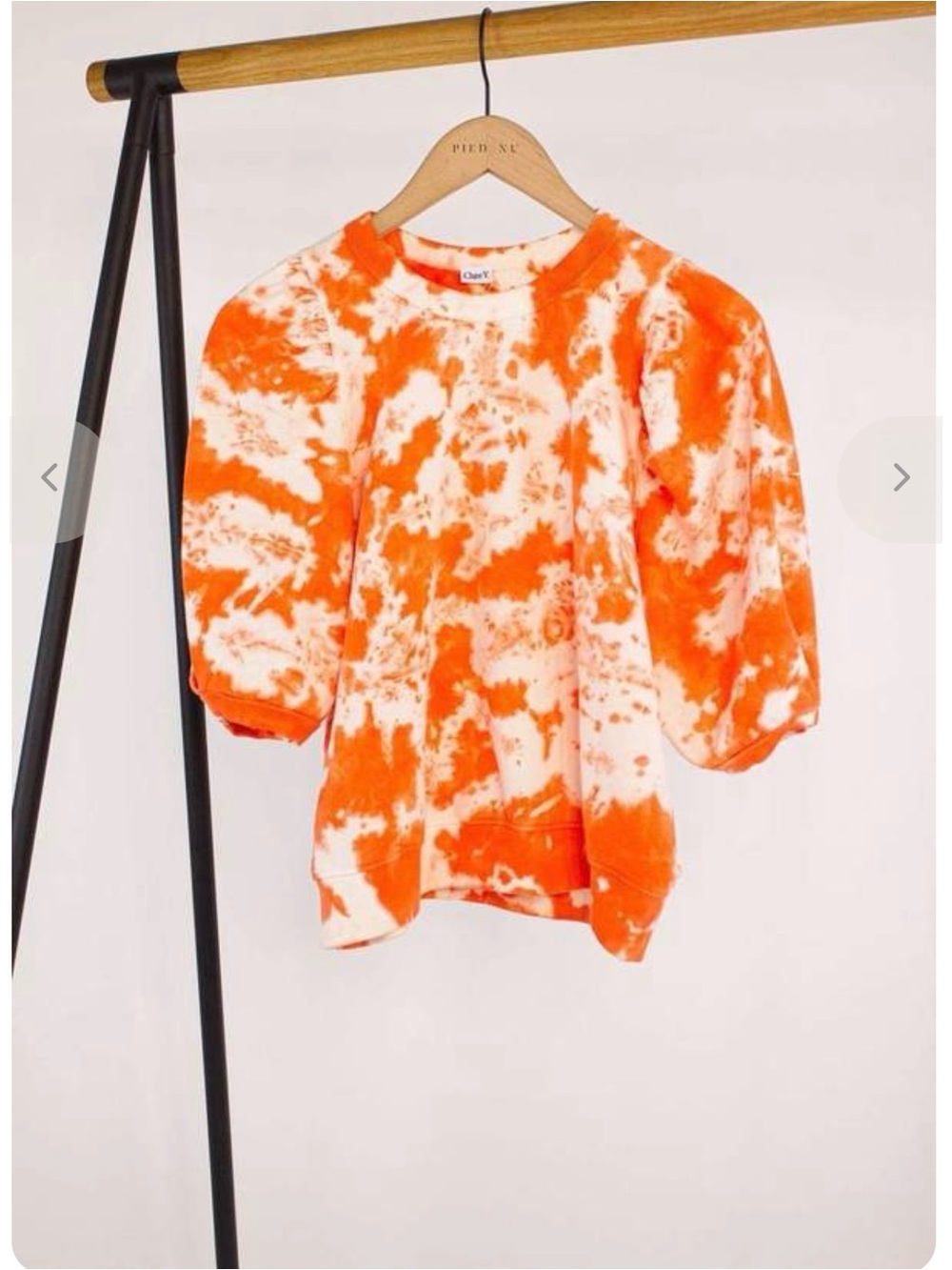 Clare V Orange and Cream Tie-Dye Puff Sleeve Sweatshirt - Picture 5 of 6